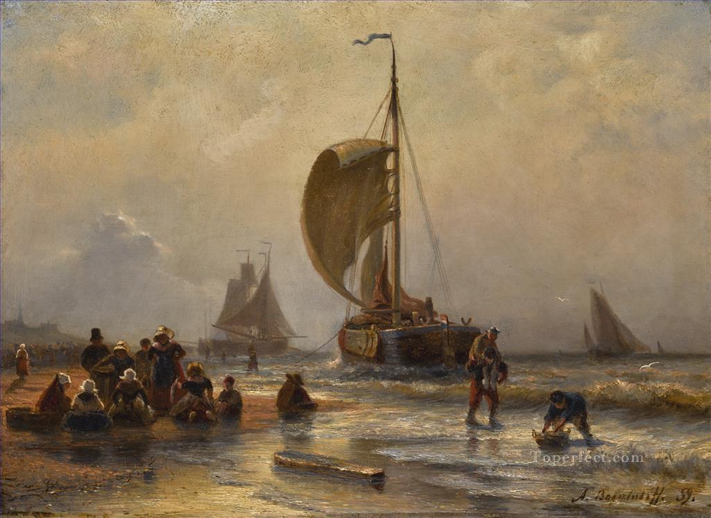 ブルトンの漁師アレクセイ・ボゴリュボフのボート船油絵